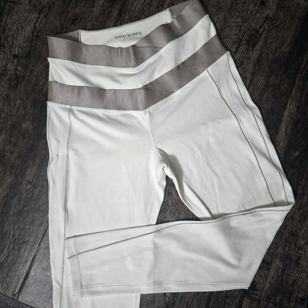 CALIA Leggings Womens White Good Metallic Crossover Waist Yoga Pants